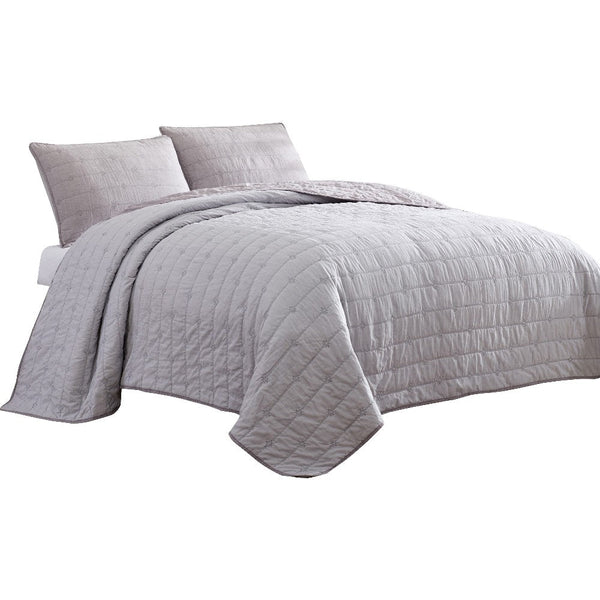 benzara Veria 3 Piece Queen Quilt Set with Channel Stitching The Urban Port Light Gray - BM250000