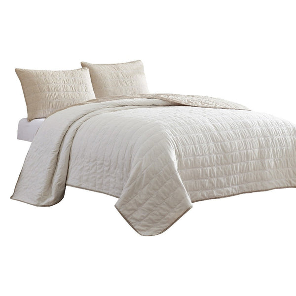 benzara Veria 3 Piece Queen Quilt Set with Channel Stitching The Urban Port Cream and Beige - BM249996