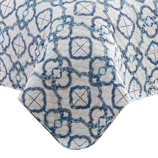 Benzara Veria 3 Piece Queen Quilt Set With Embroidery The Urban Port White And Blue - BM250133