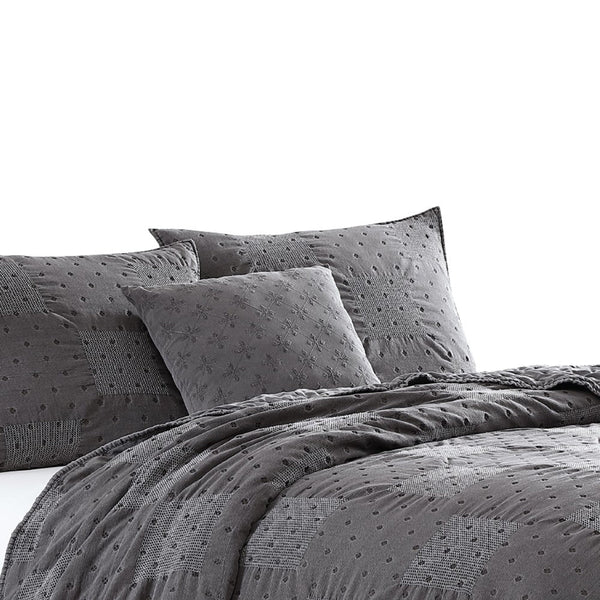 Benzara Veria 4 Piece King Quilt Set With Polka Dots Charcoal Gray - BM250017