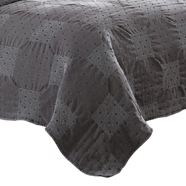 Benzara Veria 4 Piece King Quilt Set With Polka Dots The Urban Port Charcoal Gray - BM250017