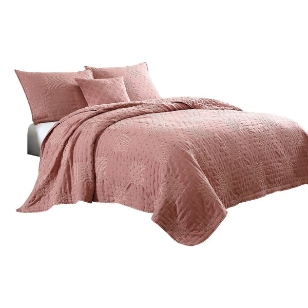 benzara Veria 4 Piece Queen Quilt Set with Polka Dots Pink - BM250014
