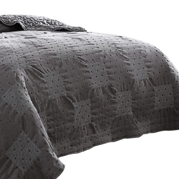 Benzara Veria 4 Piece Queen Quilt Set With Polka Dots The Urban Port Charcoal Gray - BM250016