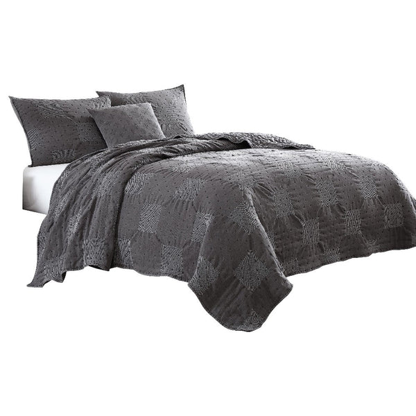 benzara Veria 4 Piece Queen Quilt Set with Polka Dots The Urban Port Charcoal Gray - BM250016