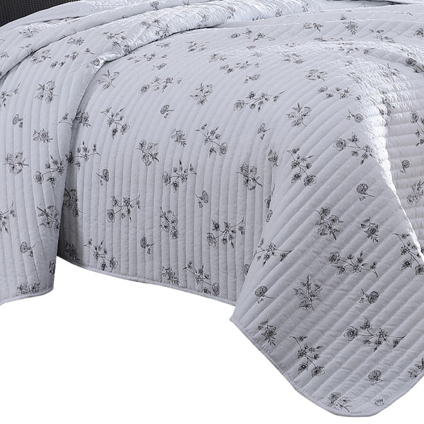 Benzara Veria 5 Piece King Quilt Set With Floral Print The Urban Port White And Gray - BM250009