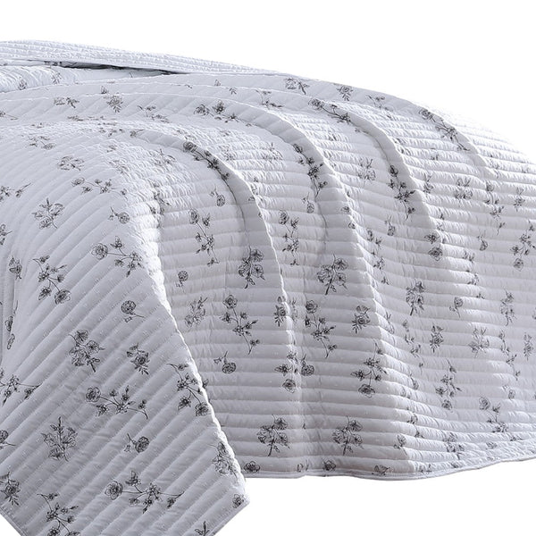 Benzara Veria 5 Piece King Quilt Set With Floral Print The Urban Port White And Gray - BM250009
