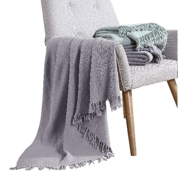 benzara Veria 50 x 60 Reversible Cotton Throw with Fringes The Urban Port Gray - BM269171