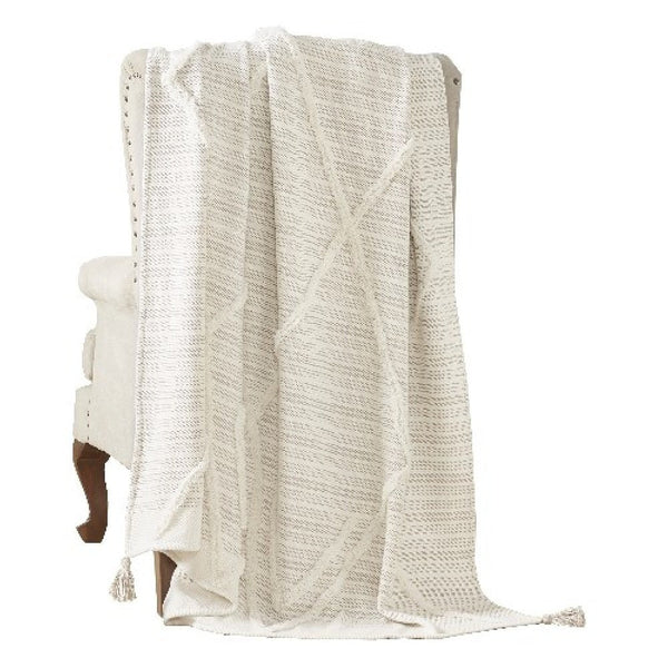 benzara Veria 60 x 70 Cotton Throw with Diamond Pattern The Urban Port Off White - BM269189
