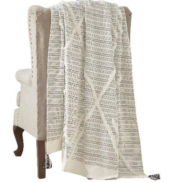 benzara Veria 60 x 70 Cotton Throw with Diamond Pattern The Urban Port Black - BM269190