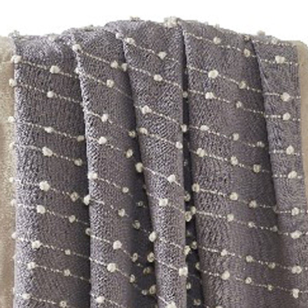 Benzara Veria 60 X 70 Cotton Throw With Pompom Stripe Design The Urban Port Gray - BM269182