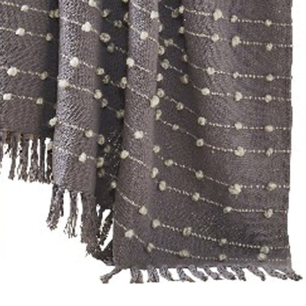 Benzara Veria 60 X 70 Cotton Throw With Pompom Stripe Design The Urban Port Gray - BM269182