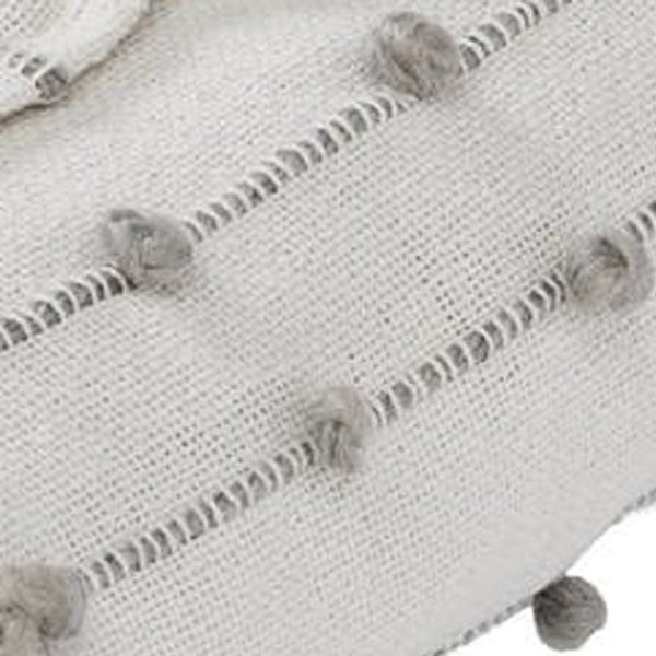 Benzara Veria 60 X 70 Cotton Throw With Pompom Stripe Design The Urban Port Cream - BM269181