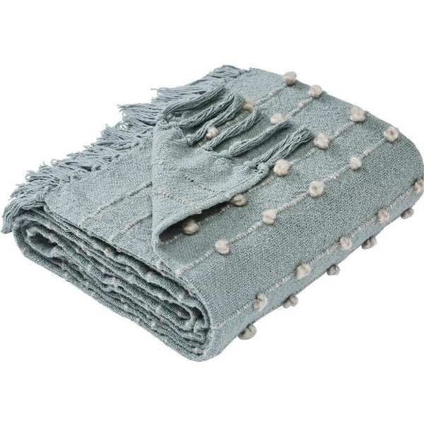 Benzara Veria 60 X 70 Cotton Throw With Pompom Stripe Design The Urban Port Mint Green - BM269183