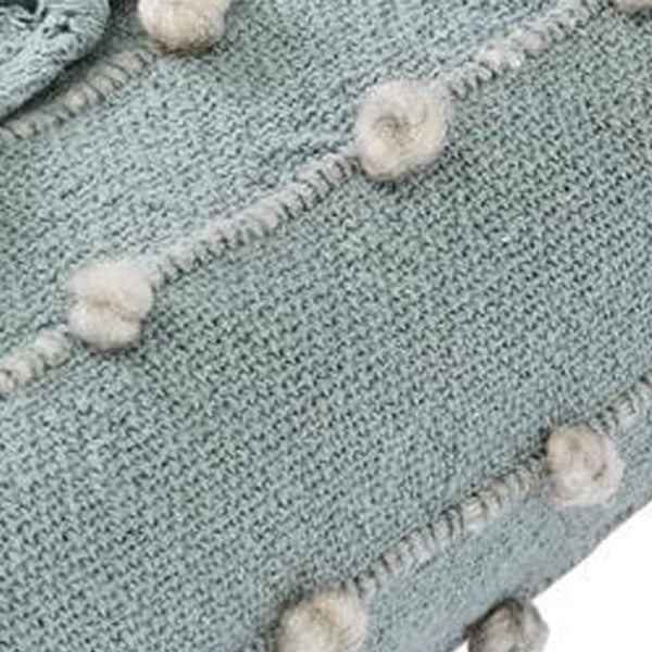Benzara Veria 60 X 70 Cotton Throw With Pompom Stripe Design The Urban Port Mint Green - BM269183