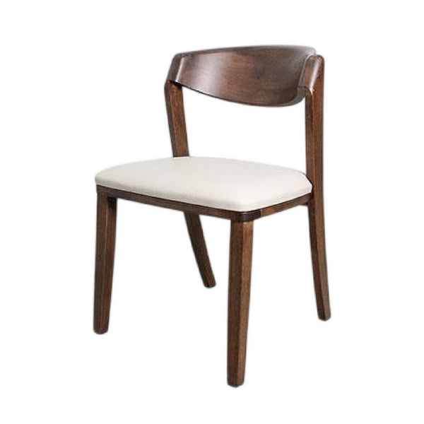 Benzara Viki Dining Side Chair Set Of 2 Ivory Fabric Seat Brown Solid Wood -BM333710