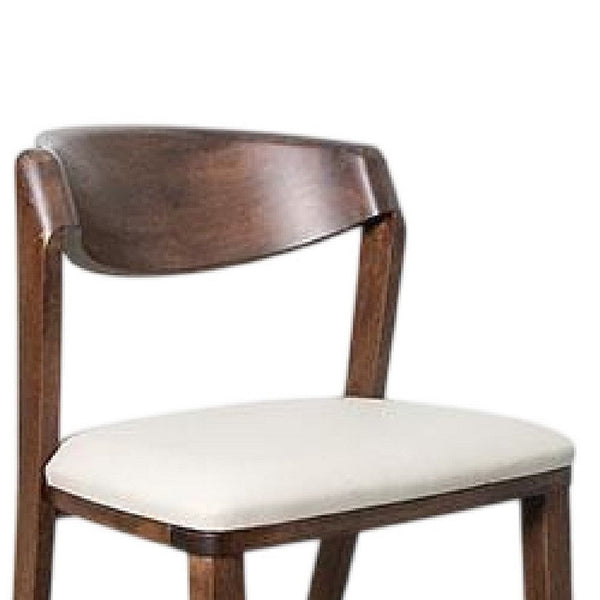 Benzara Viki Dining Side Chair Set Of 2 Ivory Fabric Seat Brown Solid Wood -BM333710