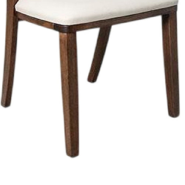 Benzara Viki Dining Side Chair Set Of 2 Ivory Fabric Seat Brown Solid Wood -BM333710