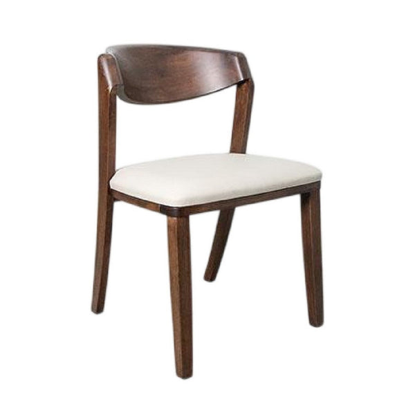 benzara Viki Dining Side Chair Set of 2 Ivory Fabric Seat Brown Solid Wood -BM333710