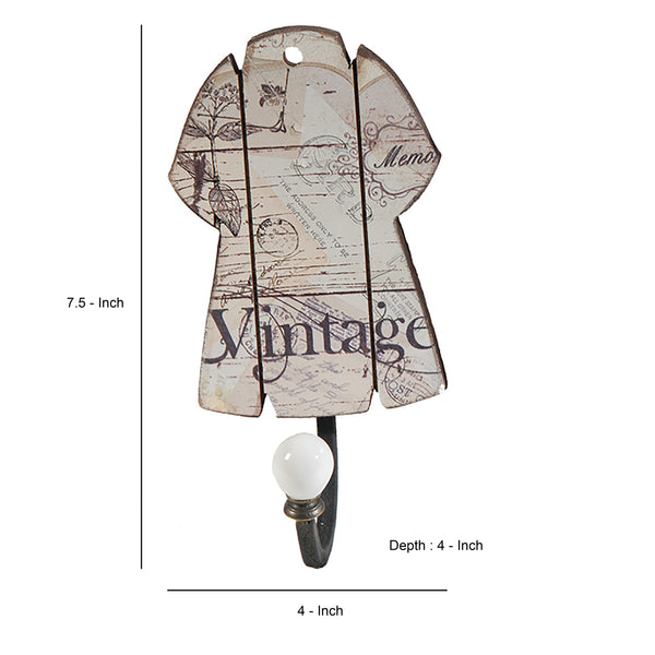 Benzara Vintage Print Wall Decor With Four Metal Hooks Set Of 4 Multicolor - BM202247