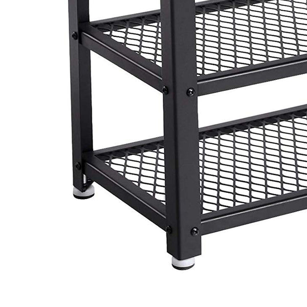 Benzara Vintage Wood And Metal Shoe Rack With 2 Mesh Shelves Black And Brown - BM197488