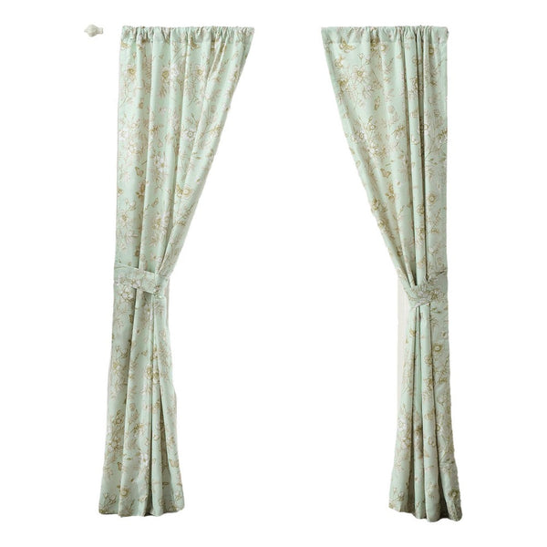 Benzara Vola 2 Panel Curtain Set Light Mint Green Microfiber Floral Pattern -BM332775
