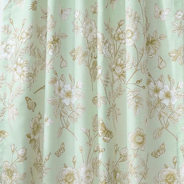 Benzara Vola 2 Panel Curtain Set Light Mint Green Microfiber Floral Pattern -BM332775