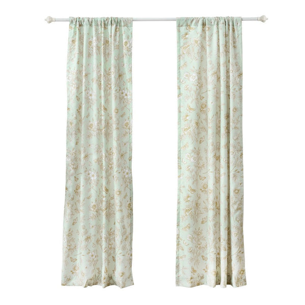 benzara Vola 2 Panel Curtain Set Light Mint Green Microfiber Floral Pattern -BM332775