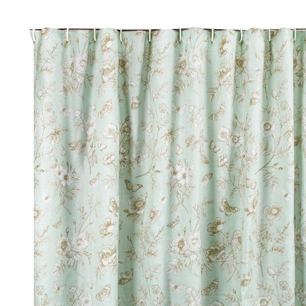 Benzara Vola Shower Curtain 72 Inch Floral Pattern Light Green Polyester -BM332773