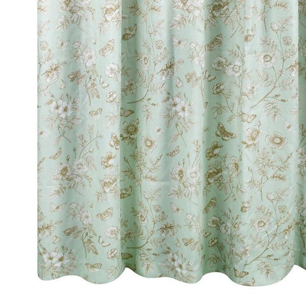 Benzara Vola Shower Curtain 72 Inch Floral Pattern Light Green Polyester -BM332773