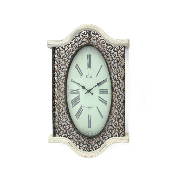 benzara Wall Clock with Scalloped Wooden Top and Bottom White - BM218339