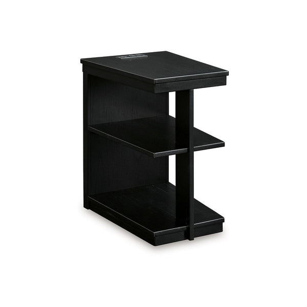 Benzara Wendy Chairside End Table 2 Shelves USB Port 21 Inch Black Wood -BM327387