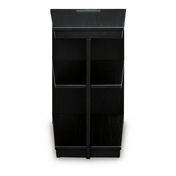 Benzara Wendy Chairside End Table 2 Shelves USB Port 21 Inch Black Wood -BM327387