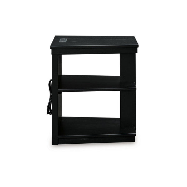 Benzara Wendy Chairside End Table 2 Shelves USB Port 21 Inch Black Wood -BM327387