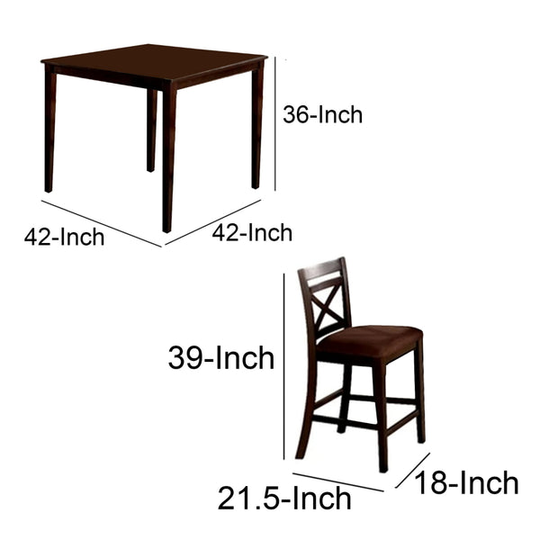 Benzara Weston I Dapper Five Counter Table Set Transitional Style Espresso - BM137751