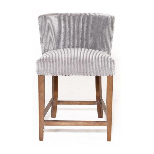 Benzara Wesy Counter Stool Chair Light Gray Ribbed Fabric Natural Oak Wood -BM326782