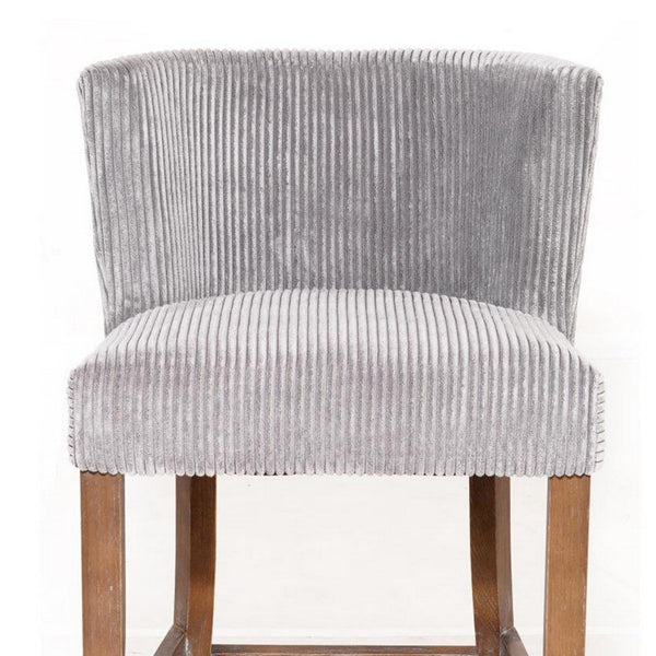 Benzara Wesy Counter Stool Chair Light Gray Ribbed Fabric Natural Oak Wood -BM326782