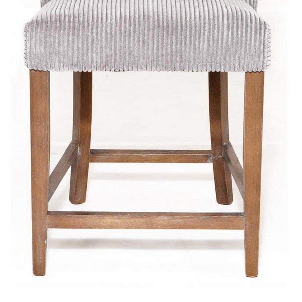 Benzara Wesy Counter Stool Chair Light Gray Ribbed Fabric Natural Oak Wood -BM326782