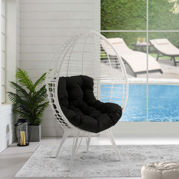 benzara Wicker Patio Lounge Chair with Angled Metal Legs White - BM269036