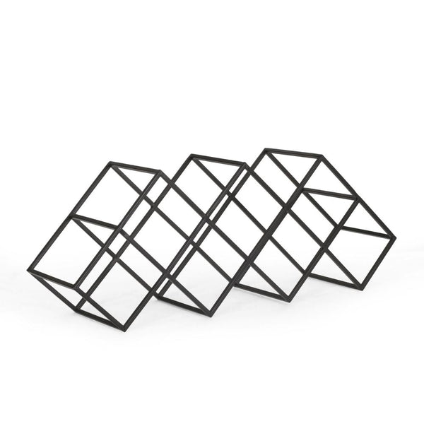 Benzara Wine Rack With Diamond Slots 24 Inch Compact Design Matte Black -BM323713