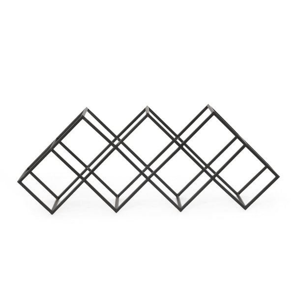 benzara Wine Rack with Diamond Slots 24 Inch Compact Design Matte Black -BM323713