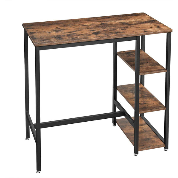 benzara Wood and Metal Frame Bar Counter with 3 Shelves Rustic Brown and Black - BM217106