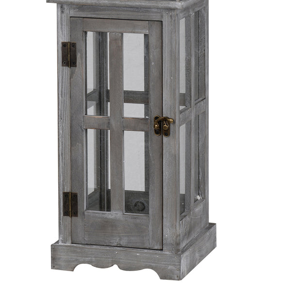 Benzara Wood And Metal Lanterns With Glass Window Pane Design Gray Set Of 2 - BM200911