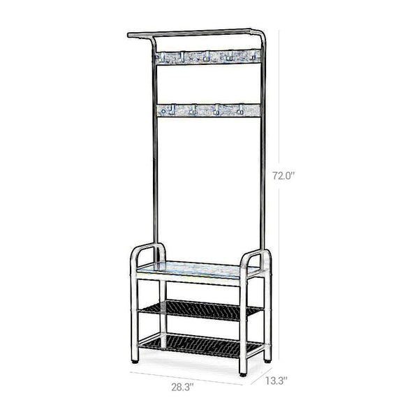 Benzara Wood And Metal Tubular Frame Hall Tree With 9 Hooks Rustic Brown And Black - BM195838