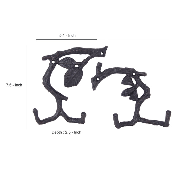 Benzara Wood Branch Look Wall Hooks With Key Hole Hanging Black Set Of 2 - BM202259