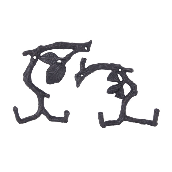 benzara Wood Branch Look Wall Hooks with Key Hole Hanging Black Set of 2 - BM202259