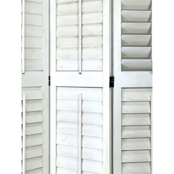 Benzara Wooden 3 Panel Room Divider With Slatted Design White - BM213480