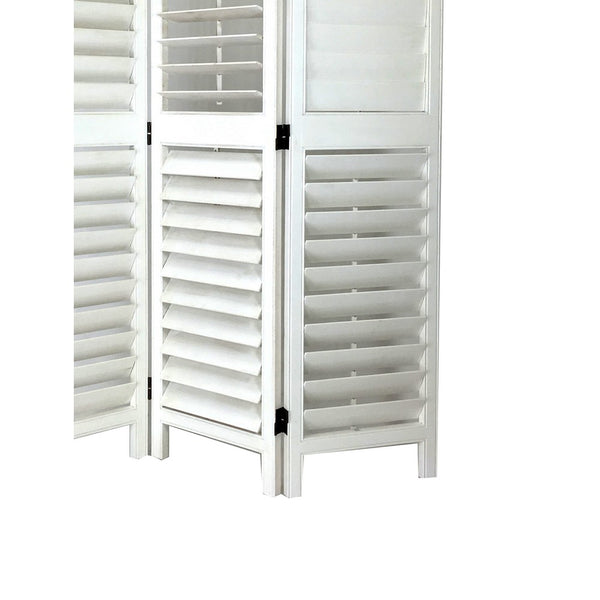 Benzara Wooden 3 Panel Room Divider With Slatted Design White - BM213480