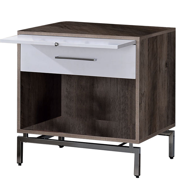 benzara Wooden Accent Table with Open Storage and Pull Out Tray Brown and White - BM209611