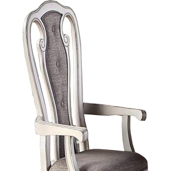 Benzara Wooden Arm Chair With Button Tufted Back Set Of 2 Cream And Gray - BM233131