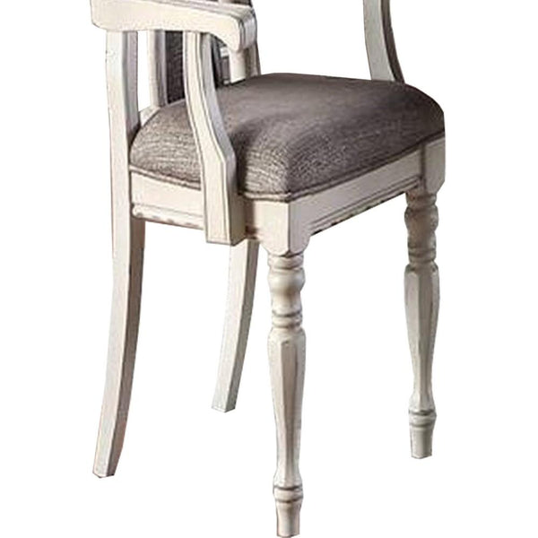 Benzara Wooden Arm Chair With Button Tufted Back Set Of 2 Cream And Gray - BM233131
